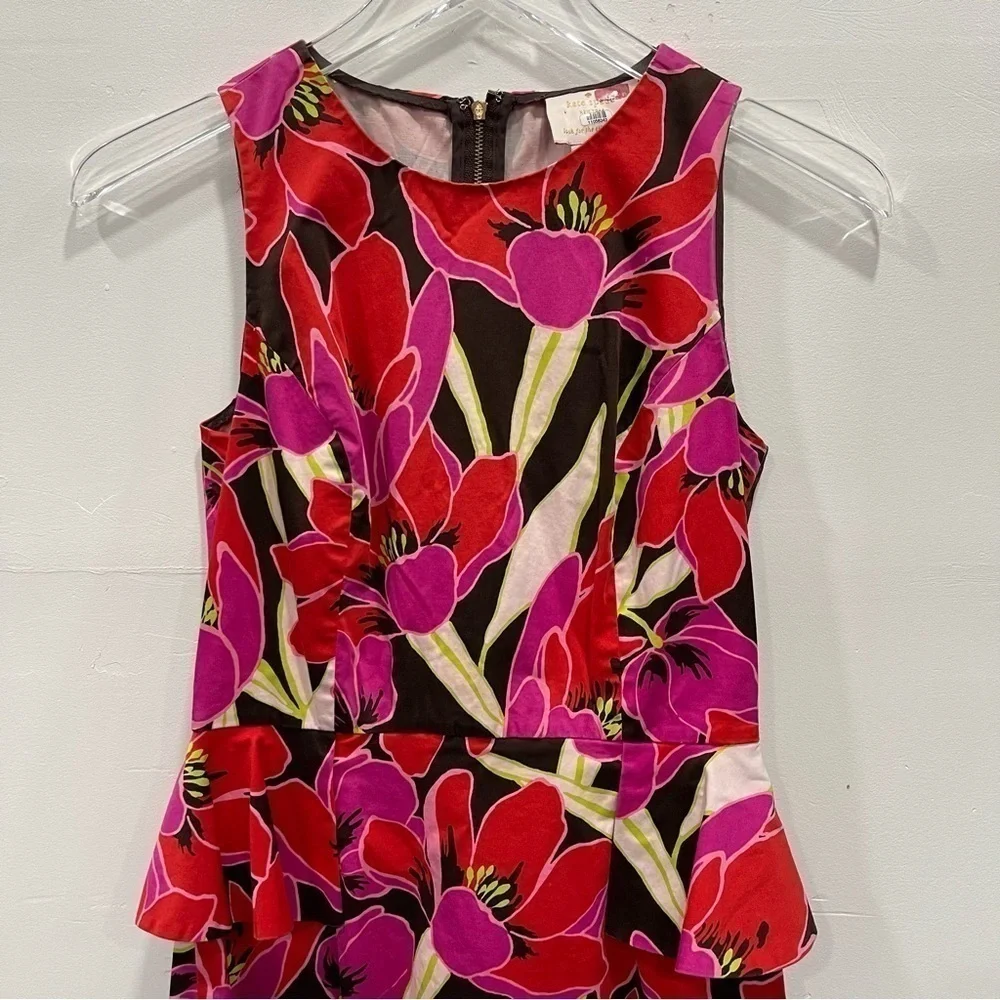 Kate Spade Snap Dragon Tropical Floral Peplum Sleeveless Sheath Dress Size 2